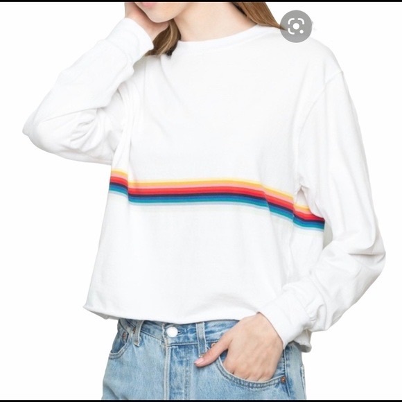 BrandyMelville WhiteRainbow Striped LongSleeve Tee - Picture 3 of 8